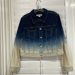 Chico’s Platinum size 2 (12/14) Blue Jean Ombré Cropped Jean Jacket w/pockets